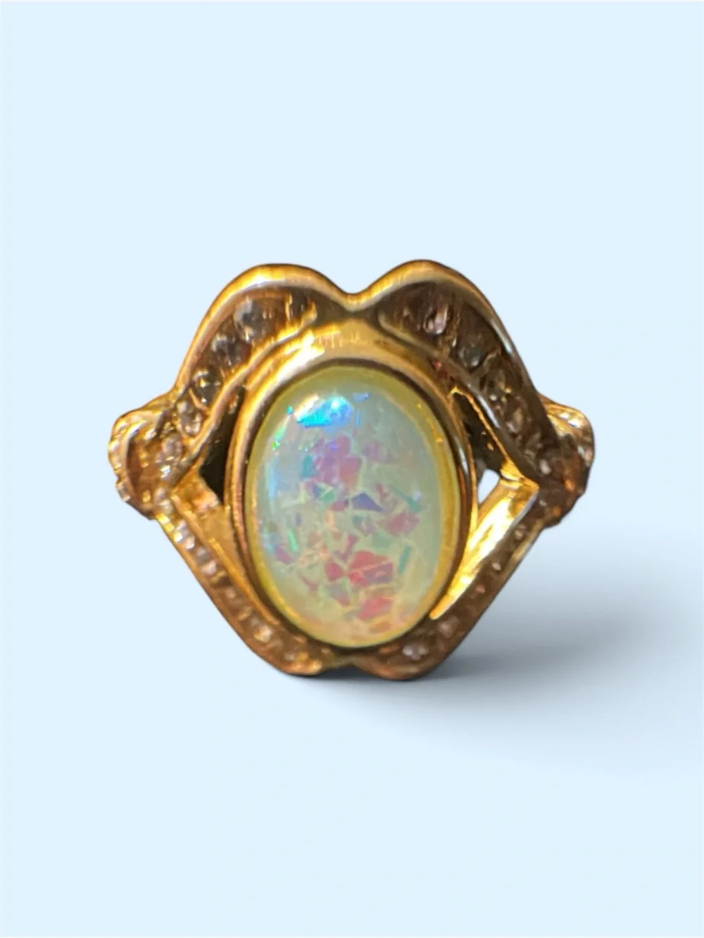 Gold-Tone Opal Cabochon Statement Ring - White Opalescent - Picture 2 of 6